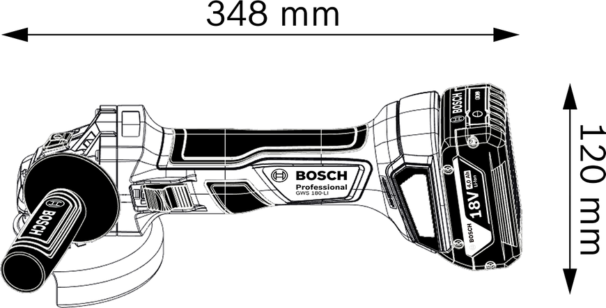 Аккумуляторная угловая шлифовальная машина GWS 180-LI, SOLO Bosch Professional, артикул: 06019H9020, код товара: TLB-04010 фото
