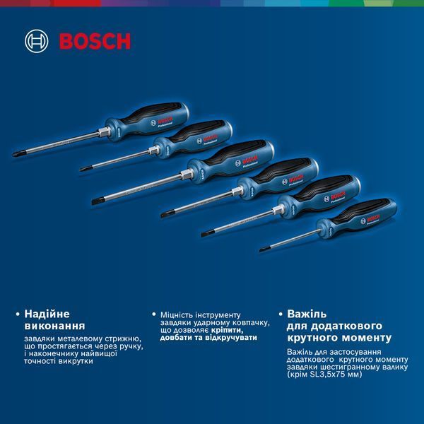 Профессиональный набор отверток SL; PH, 6 предметов Bosch Professional, артикул: 1600A016BF, код товара: TLB-06014 фото