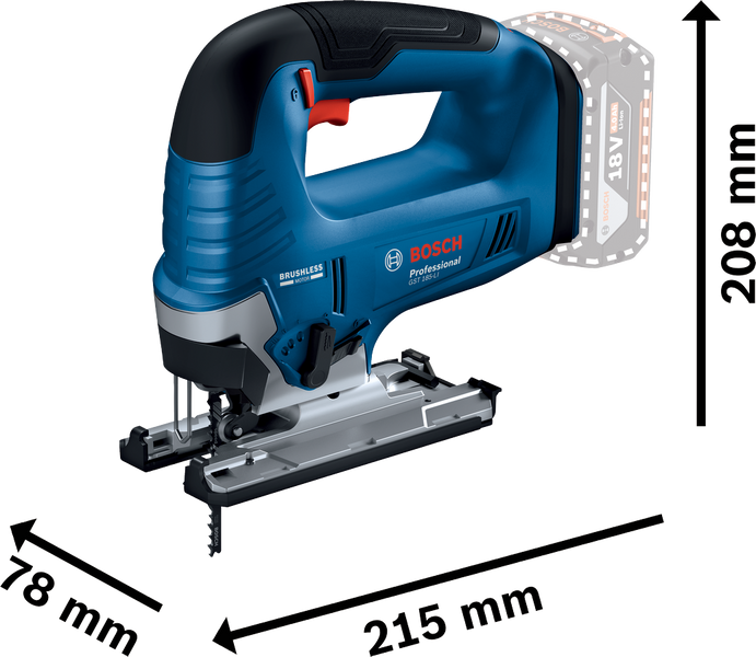Акумуляторний лобзик GST 185-LI + 1 x АКБ GBA 18V 4.0Ah + ЗП GAL 18V-20 Bosch Professional, артикул: 06015B3023, код товару: TLB-04705 фото
