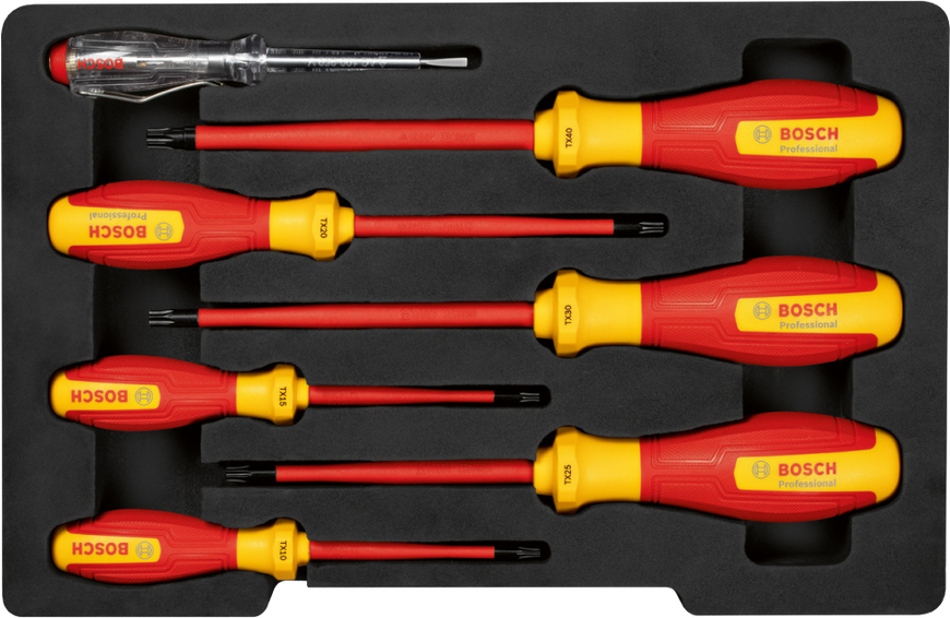 Профессиональный набор изолированных отверток VDE TX, 7 предметов Bosch Professional, артикул: 1600A02NF8, код товара: TLB-06038 фото