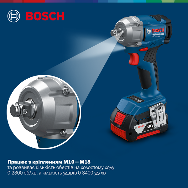 Акумуляторний ударний гайковерт GDS 18V-350, SOLO Bosch Professional, артикул: 06019M5020, код товару: TLB-04425 фото