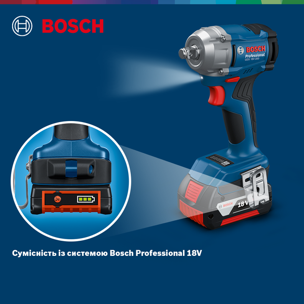 Акумуляторний ударний гайковерт GDS 18V-350, SOLO Bosch Professional, артикул: 06019M5020, код товару: TLB-04425 фото