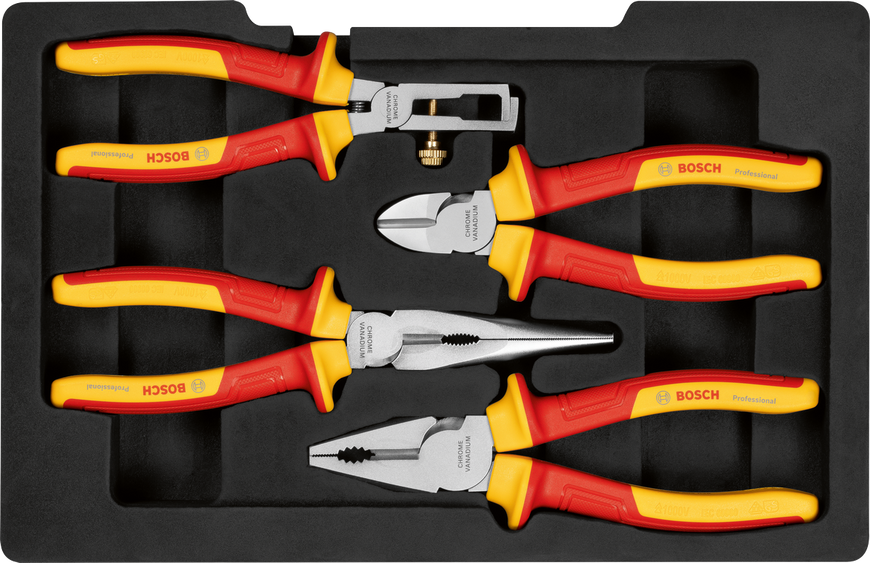 Професійний набір ізольованих плоскогубців VDE, 4 предмети Bosch Professional, артикул: 1600A02NG1, код товару: TLB-06216 фото