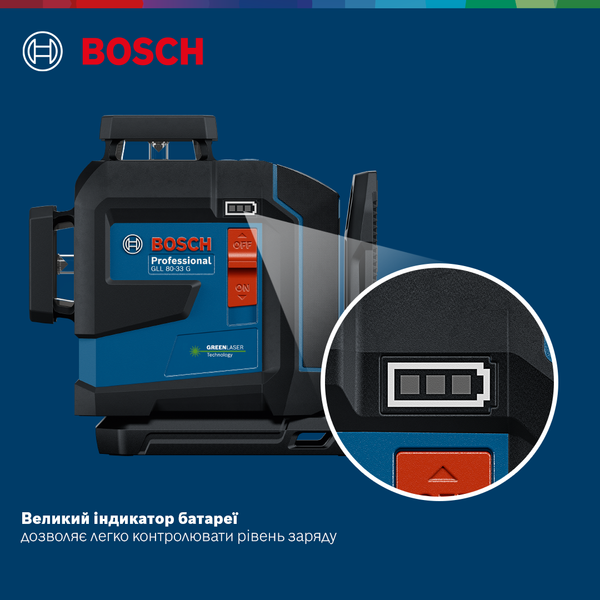 Лінійний лазер GLL 80-33 G + тримач LB 10 Bosch Professional, артикул: 0601065500, код товару: TLB-01121 фото